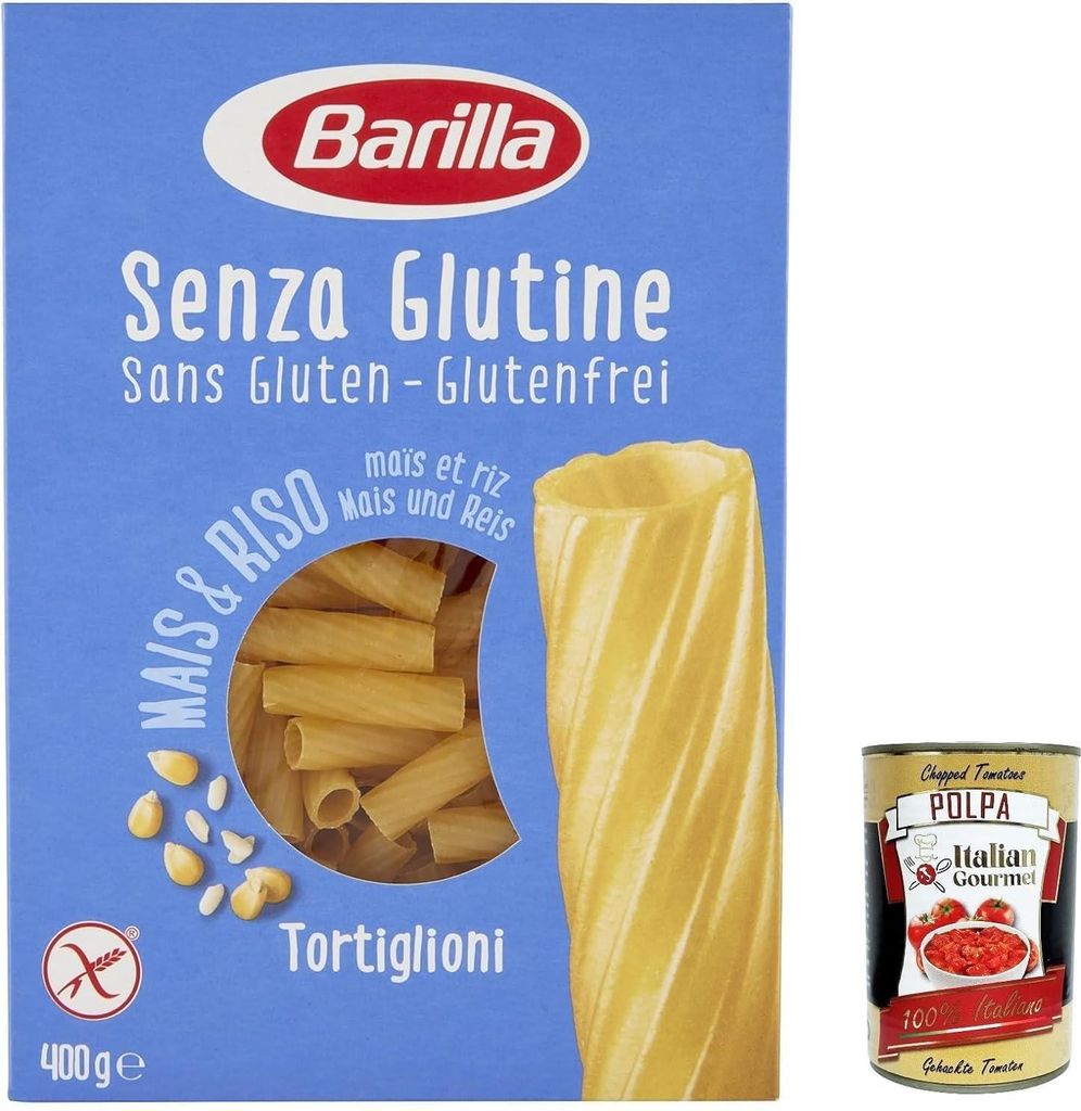 5x Barilla Tortiglioni 400g senza Glutine Glutenfrei pasta nudeln, gluten free + Italian Gourmet polpa 400g
