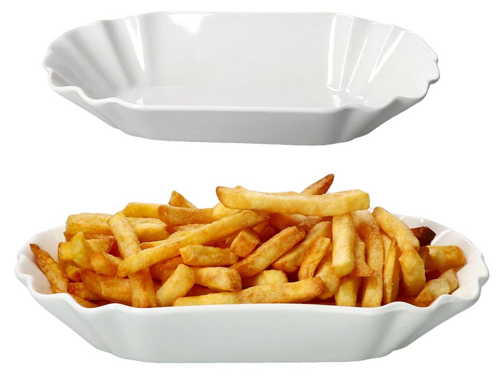 2x Fries Pommesschale oval weiß Currywurst-Schale Produktbild 