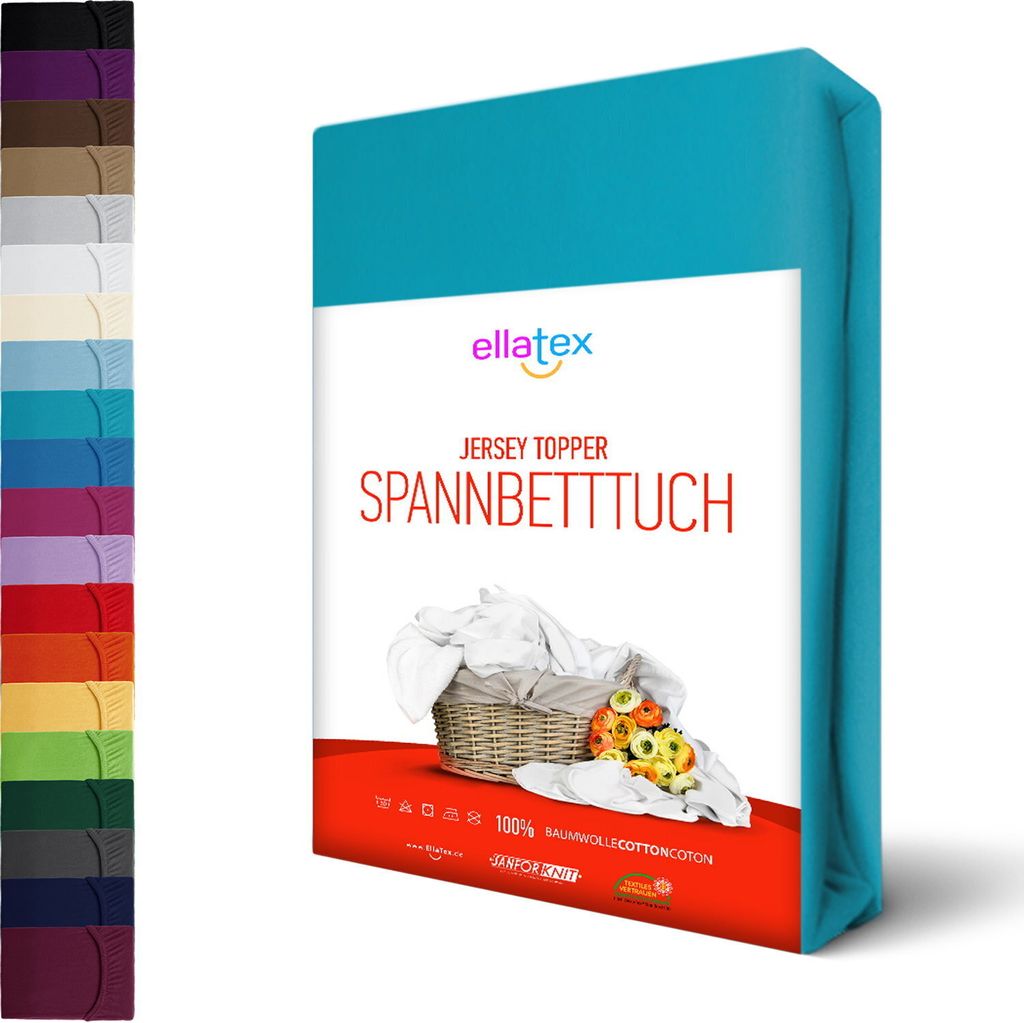 Jersey TOPPER Spannbettlaken 180x200 - 200x200cm Boxspringbett Spannbetttuch 100% Baumwolle, in Farbe: Türkis
