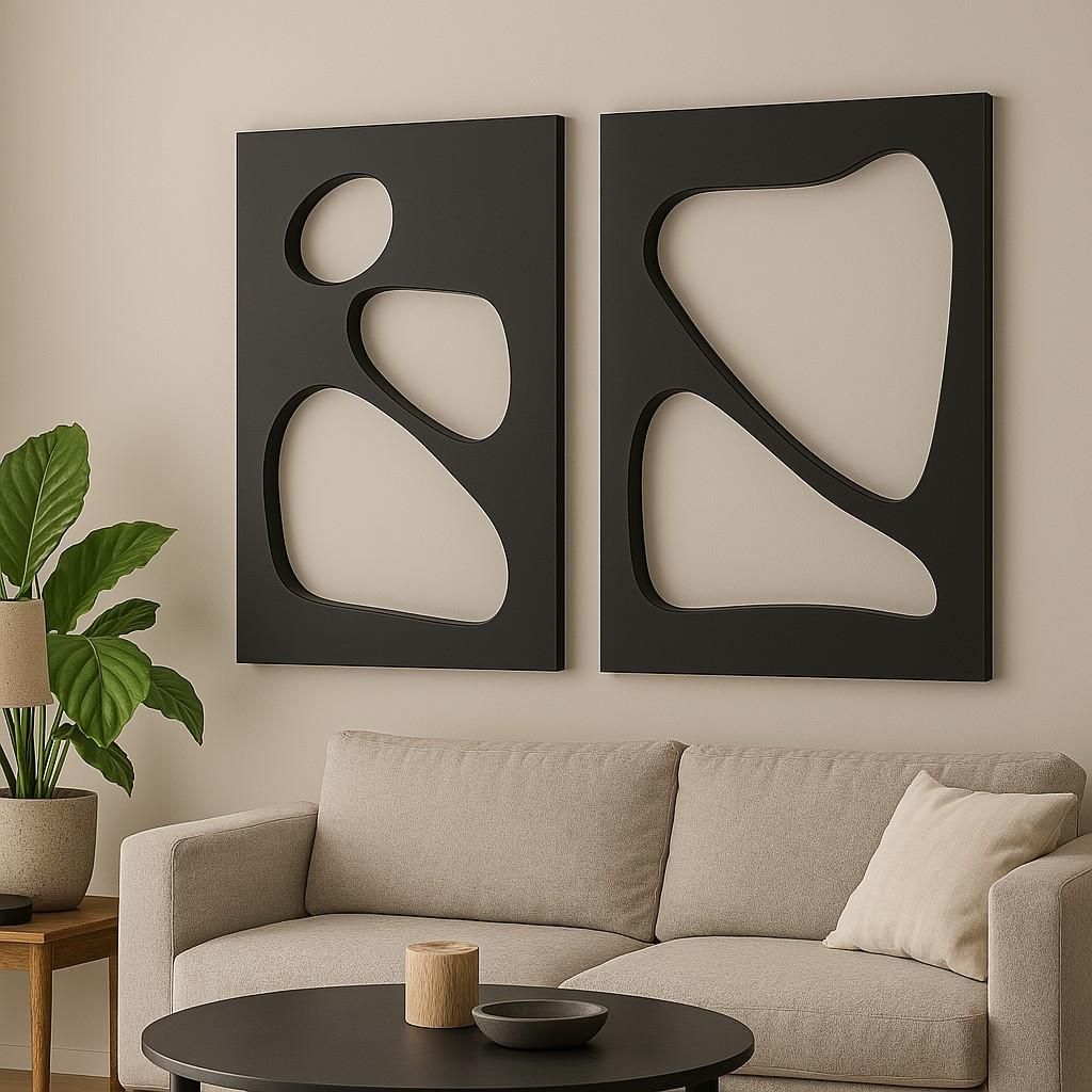 Wallity, Hhloyma00003 - 50 x 70, Dekoratives MDF-Gemälde (2 Stück), Schwarz, MDF, 50 x 70 cm