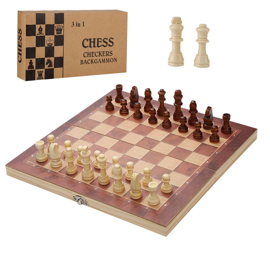 Schachspiel 29*29CM Geschenk Schach Spielbrett 3 in 1 aus Olivenholz Backgammon. 