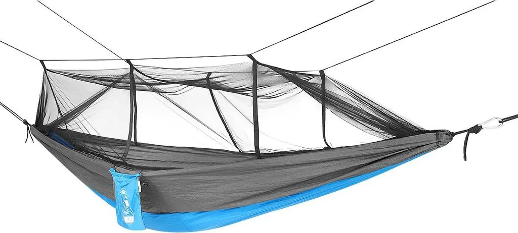 Lit de camp suspendu avec moustiquaire - Hamac de camping biplace bleu