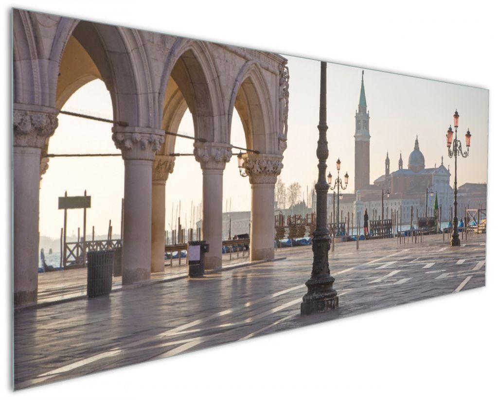 Wallario Küchenrückwand aus Glas, Größe: 125 x 50 cm, Motiv: Venedig - Dogenpalast, Markusplatz und San Giorgio Maggiore II | Spritzschutz | ab...
