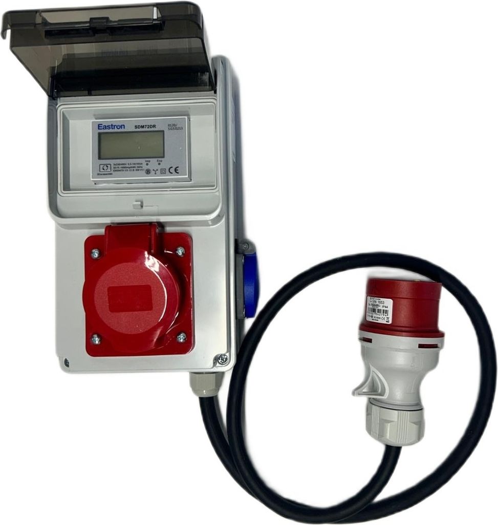 16A/230V MID geeicht - Mobiler Digital Stromzähler Zwischenstecker Box 1,5m 400V / 16A CEE-Stecker Und Kupplung 1x230V