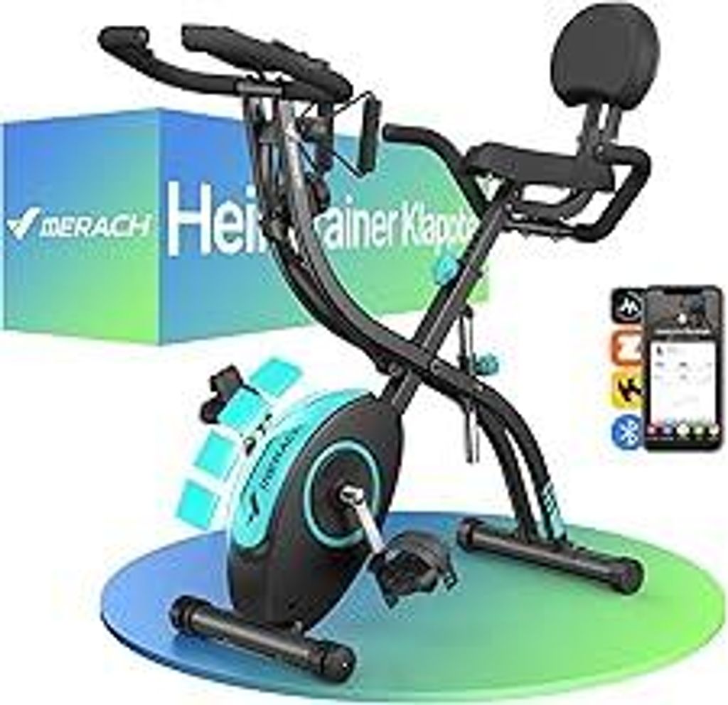 MERACH 4-in-1 Heimtrainer Fahrrad mit eigener Trainings-App, Leises Hometrainer Fahrrad, 16-facher Magnetwiderstand, LCD-Display, Handpulsmessung, ...