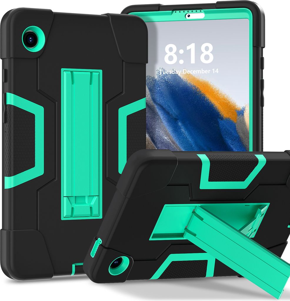 Hülle für Samsung Galaxy Tab A9 2023 8,7 Zoll SM-X110/X115/X117 Hybrid Dreilagige Robust Stoßfest Schwerlast Schutzhülle mit Ständer Schwarz Aqua