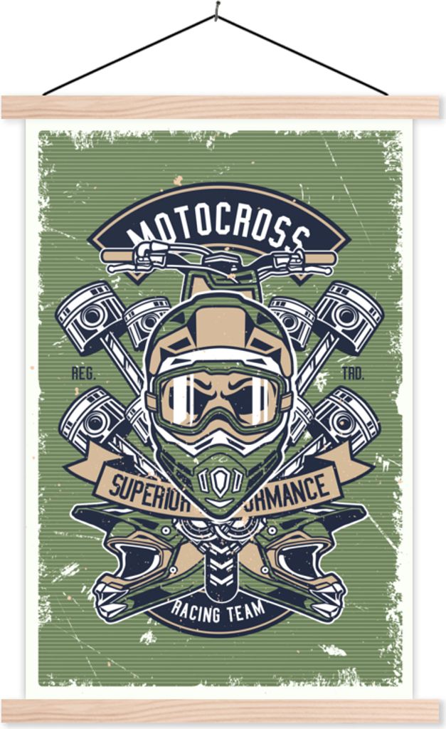 MuchoWow Textilposter Mancave - Motor - Helm - Retro 40x60 cm mit holzfarbenen Rahmen - Poster