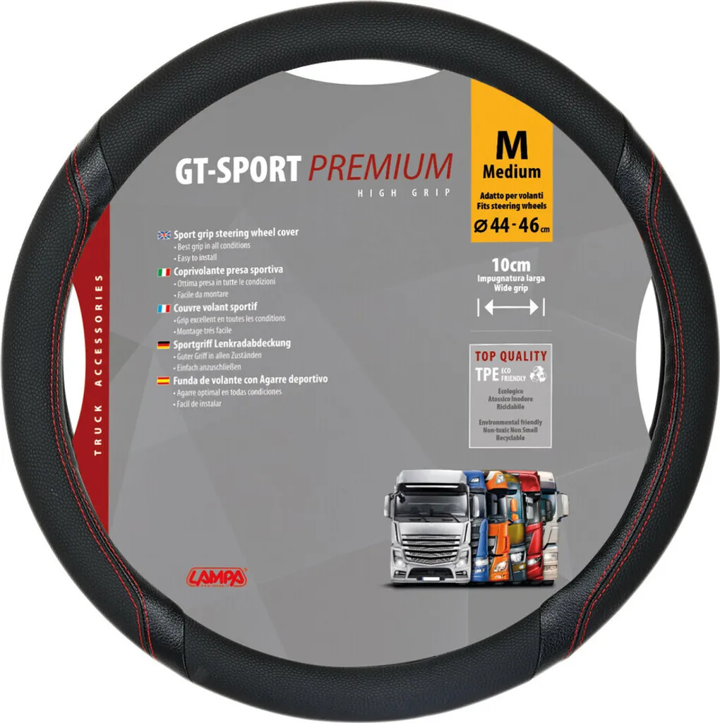 Coprivolante Lampa GT-Sport, in Skeentex - M - Ø 44/46 cm - nero/rosso