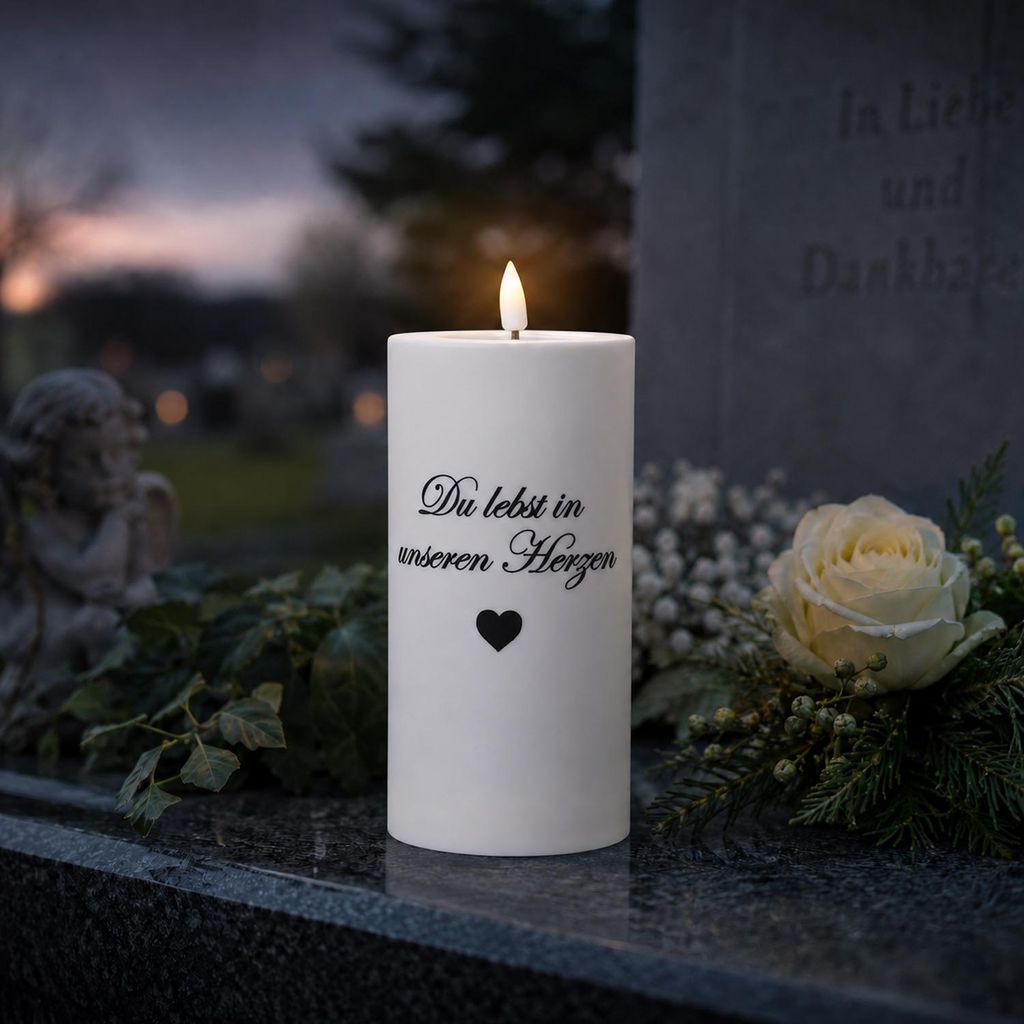 LED Grabkerze MIA - mit Schrift - Grablicht - 3D Flamme - Produktbild 