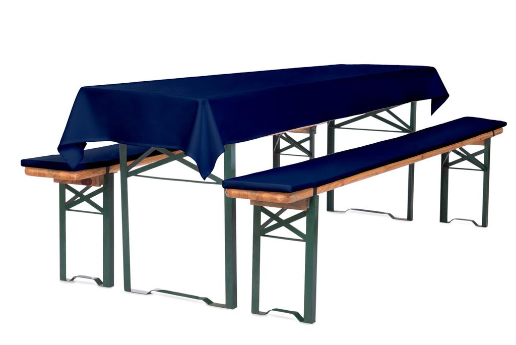 TexDeko Bierbankauflage gepolstert 220x25x2cm waschbar mit Reißverschluss 3TLG Set Blickdicht Tischdecke 250x100cm (universal), Blau