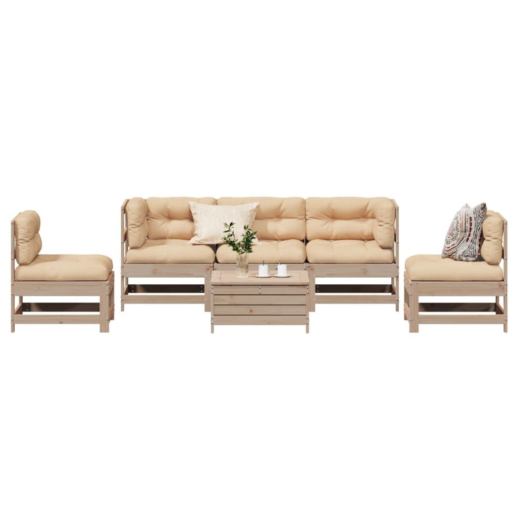 Möbel 2025 6-tlg. Garten-Lounge-Set mit Kissen Massivholz Kiefer Balkonmöbel Gartenmöbel DE3250192