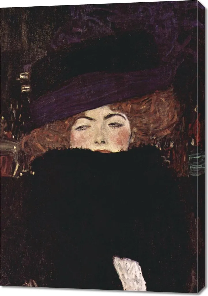 Grand Tableau Déco Salon Klimt Femme au chapeau 70x100 cm Style Rétro