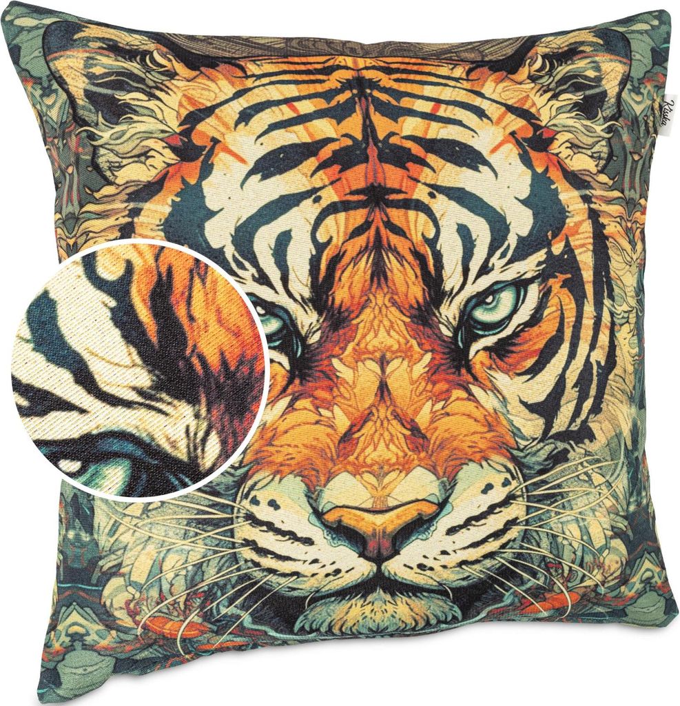 Dekokissen 40x40cm Kissenhülle ohne Füllung Designer Kissenbezug mit Reißverschluss Tiger Gobelin bunt