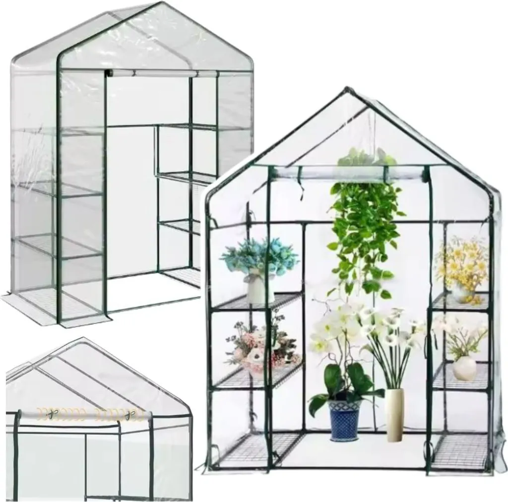Mini serra da balcone 4 ripiani in metallo foglio di pvc 195 X 143 X 73Cm