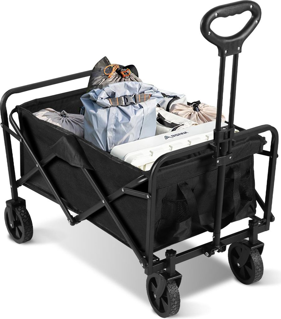 Jayseuw Handwagen faltbar, Bollerwagen, Ultraleicht Gartenwagen, bis 80 kg belastbar Teleskopgriff schwarz Faltbollerwagen für Einkauf, Garten
