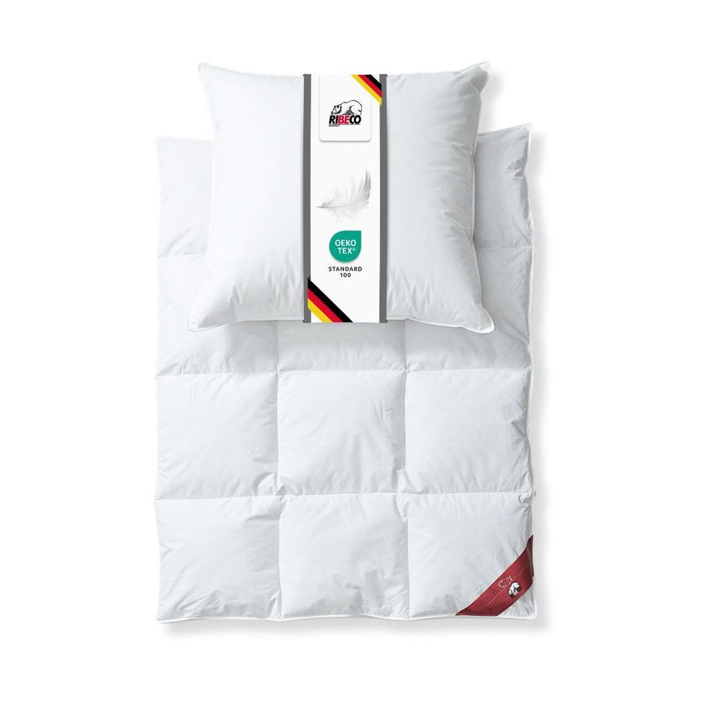 RIBECO GERMANY Daunenbettdecke Johanna 135x200 cm & Kopfkissen 80x80 cm im 2er Set –Daunendecke & Kopfkissen aus Federn & Daunen, leicht