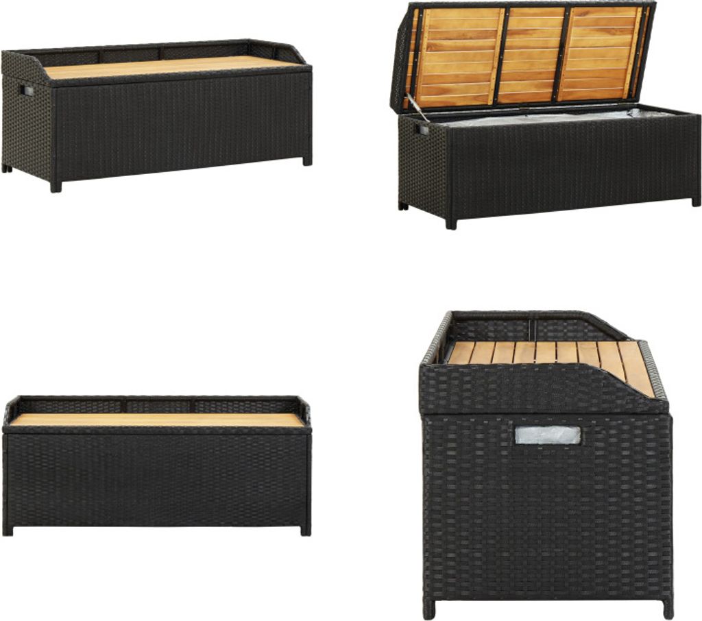 vidaXL Sitzbank mit Stauraum 120 cm Poly Rattan Schwarz - Aufbewahrungsbank - Aufbewahrungsbänke - Garten-Aufbewahrungsbank - Garten-Aufbewahrungs...