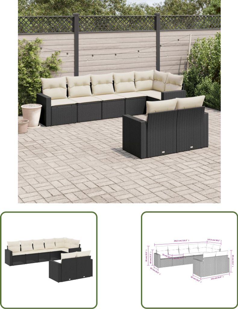 The Living Store 8-tlg. Garten-Sofagarnitur mit Kissen Produktbild 