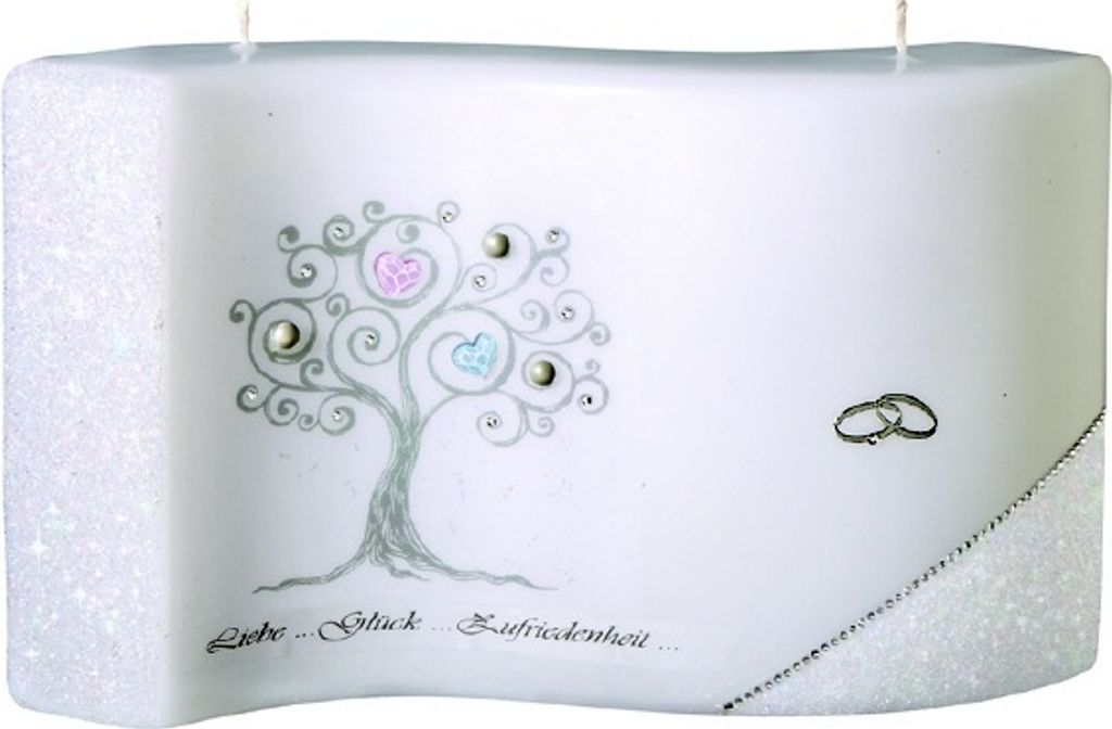 Hochzeitskerze Welle 15/26 x 6,5 cm mit Namensverzierung und Geschenkkarton, Nr. K43