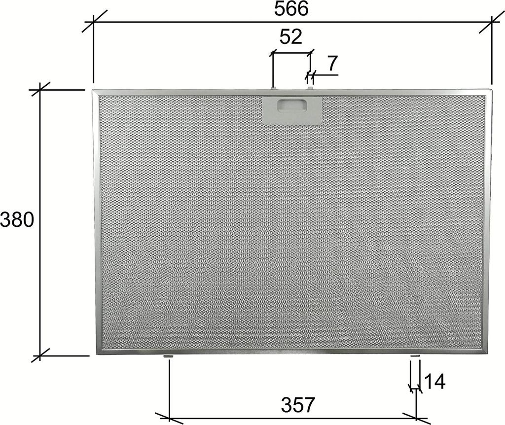 A technical drawing with dimensions of a metal filter.
