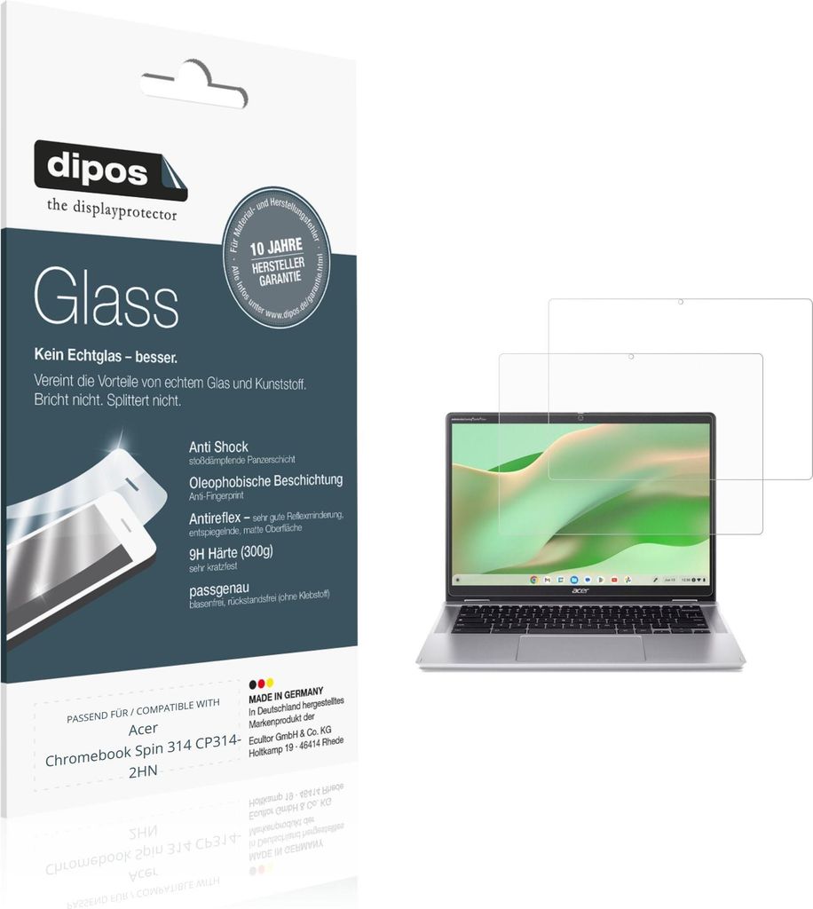 2x Schutzfolie für Acer Chromebook Spin 314 CP314-2HN matt - Anti-Shock 9H Folie dipos Glass Kunststoffglas