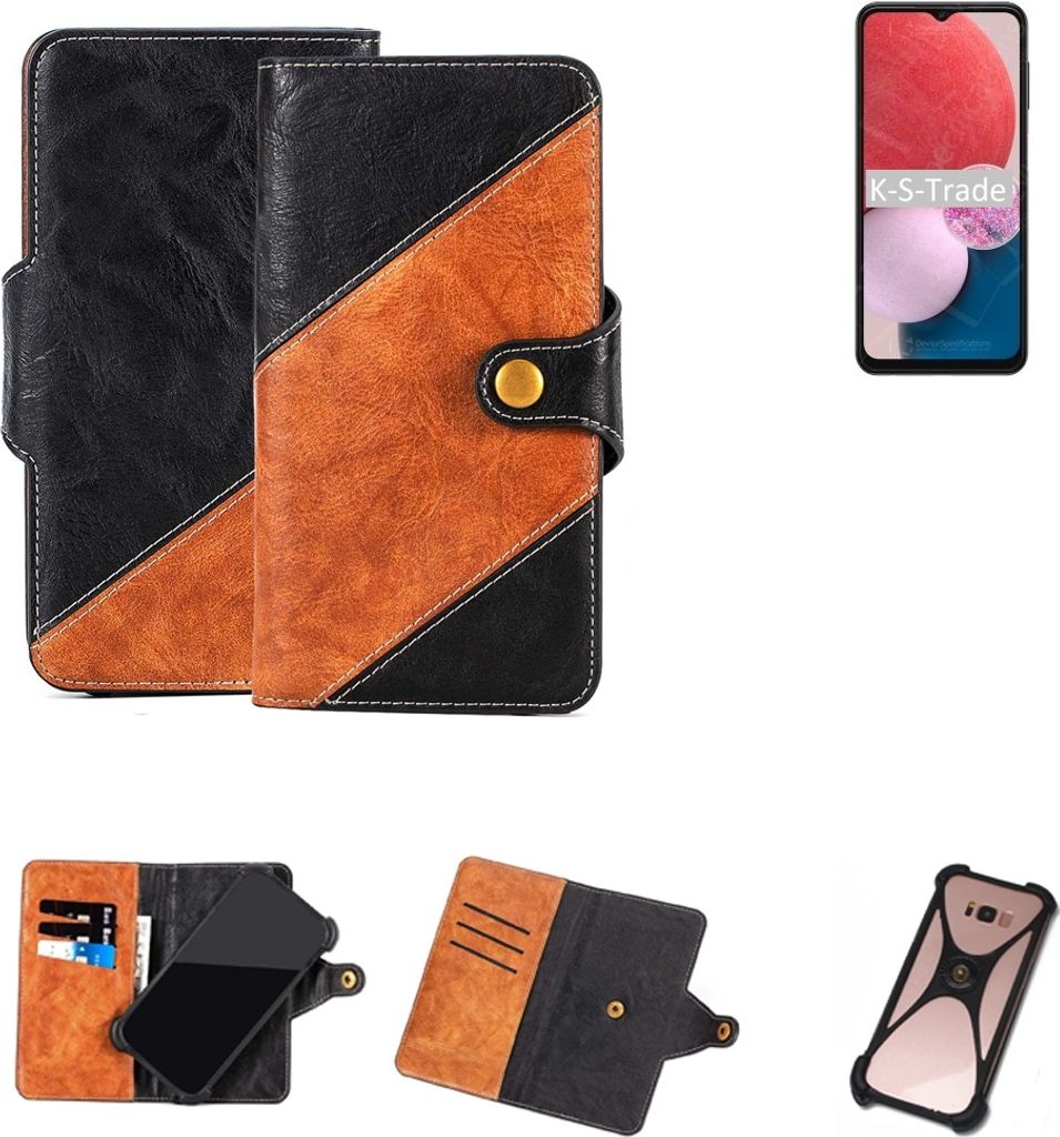K-S-Trade Handyhülle Schutzhülle Bookstyle Case Wallet-Case kompatibel mit Samsung Galaxy A13 Handy Cover Bumper Klapphülle schwarz hellbraun 1x
