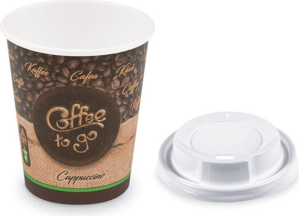 100x Kaffeebecher M 'Coffee To Go' Cappuccino mit Trinkdeckel 200ml 280ml