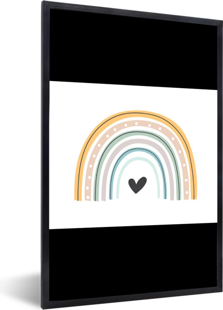 MuchoWow Gerahmtes Poster Regenbogen - Herz - Tupfen - Pastell - Kinder 40x30 cm - Poster mit Schwarzem Bilderrahmen Wandposter Rahmen Foto Bilde...