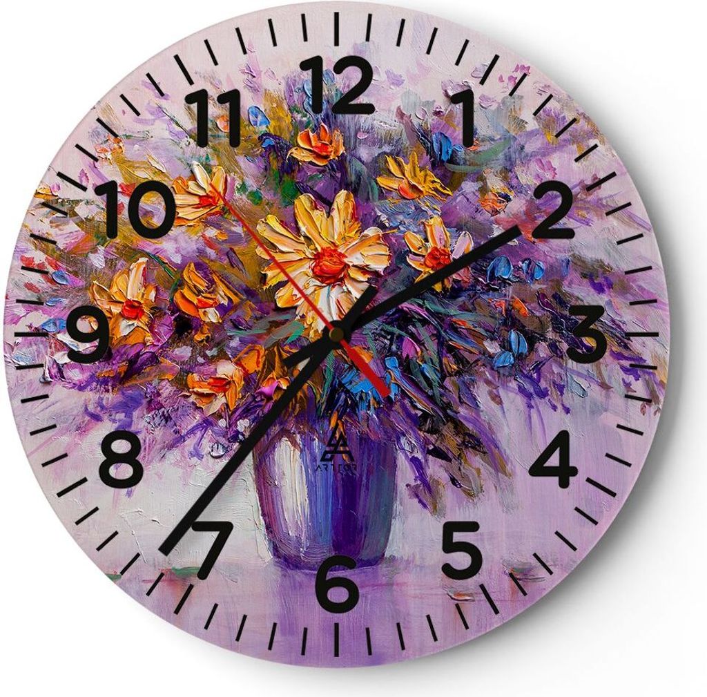Wanduhr - Rund - Glasuhr - Blumen Vase - 40x40cm - Schleichendes Uhrwerk - Lautlos - zum Aufhängen bereit - Dekoration Modern - Wanddekoration aus...