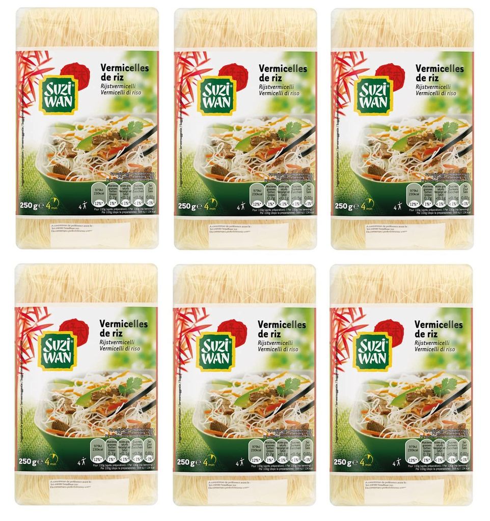 6x Suzi Wan Vermicelli di Riso Reisnudeln Nudelnest aus Reismehl 250g Packung