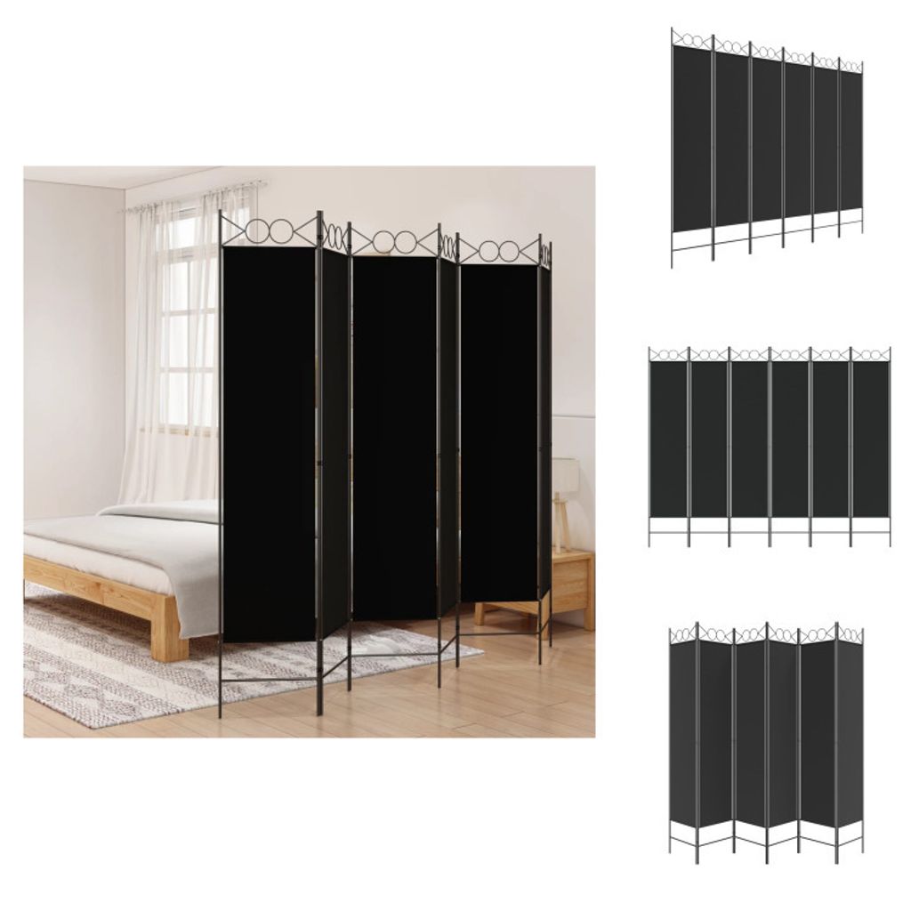 vidaXL 6-tlg. Paravent Schwarz 240x200 cm Stoff - Raumteiler