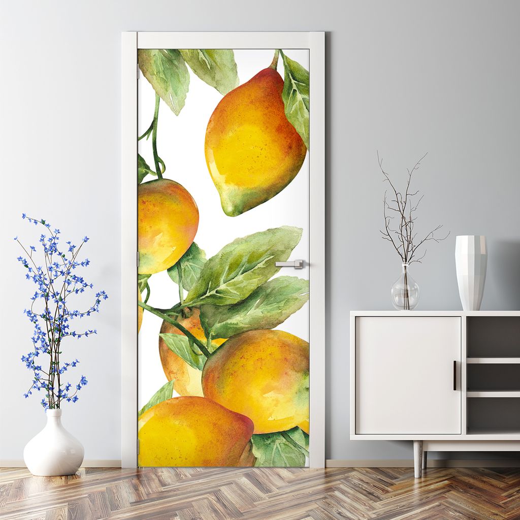 Dekorative Türposter selbstklebend Klebefolie Wandaufkleber Türaufkleber Zitrone Frucht 77 x 200 cm