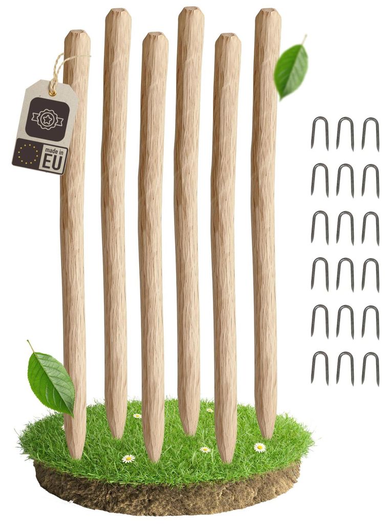 be4nature Haselnuss 6 x Zaunpfosten 120 cm Naturholz Pfahl angespitzt für Staketenzaun Gartenzaun
