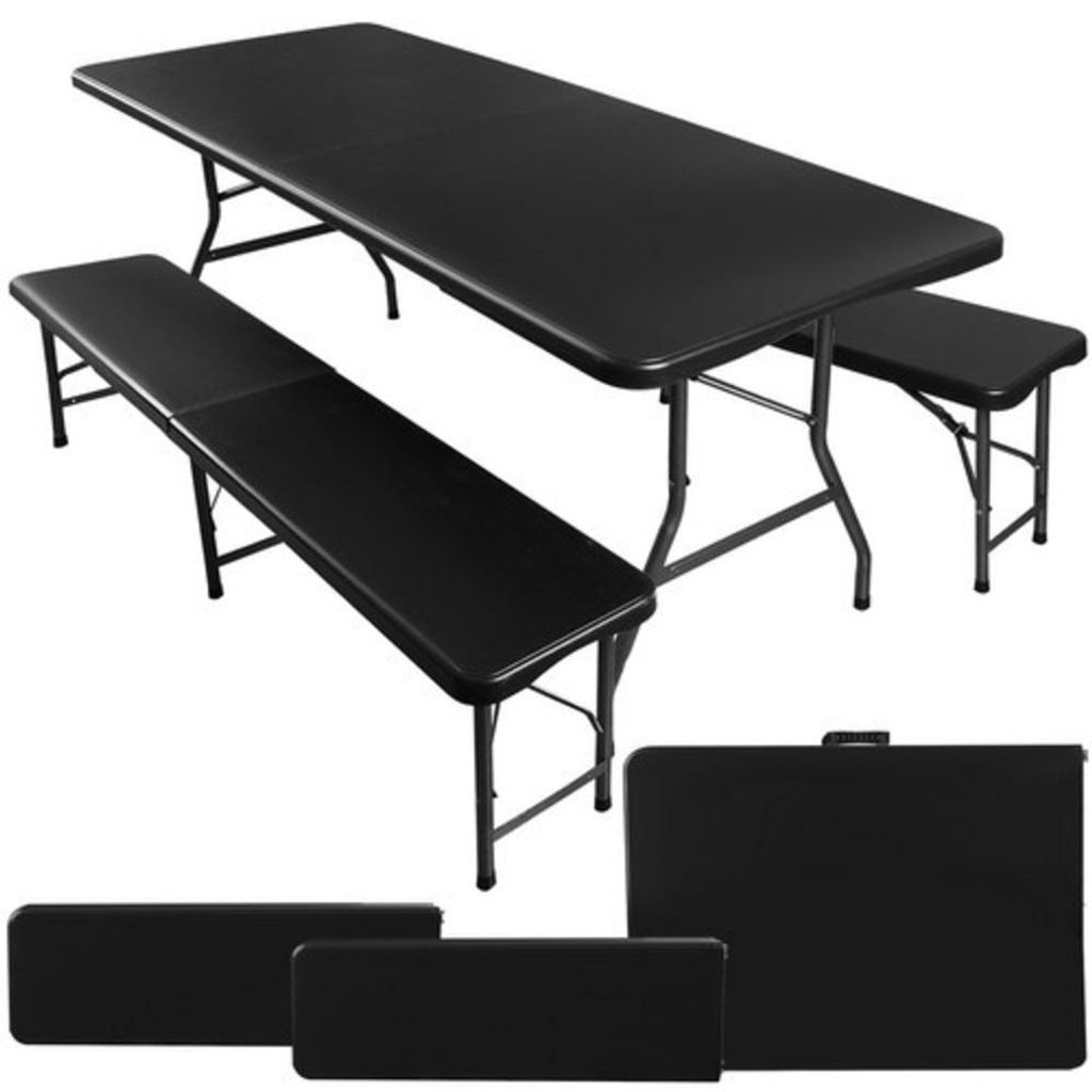 Tavolo da giardino pieghevole 180 cm + 2 panche - nero Immagine del prodotto 
