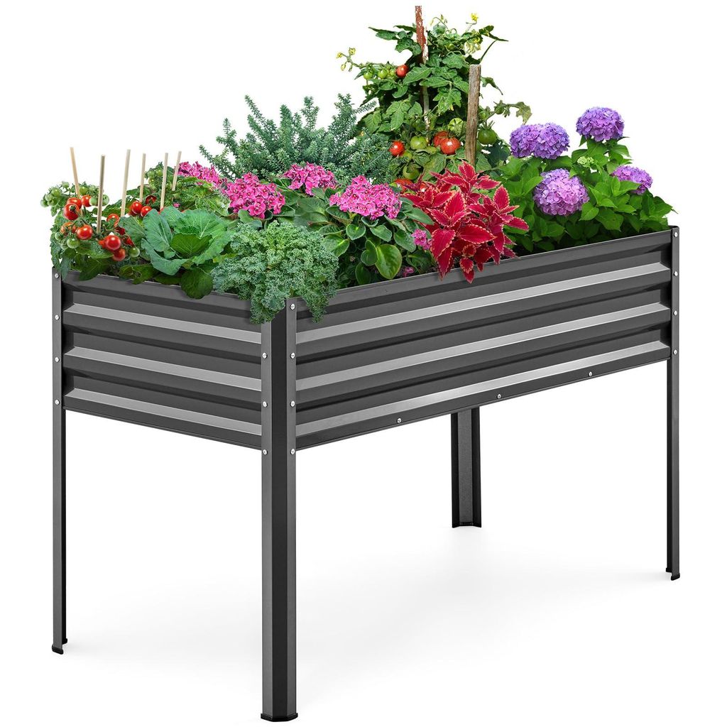 KING BIRD Hochbeet aus Metall, Frühbeet Bausatz Pflanzenbeet Pflanzkasten Blumenbett für Garten, Terrasse,Balkon, 181 kg Tragkraft, grau,120 x 60...