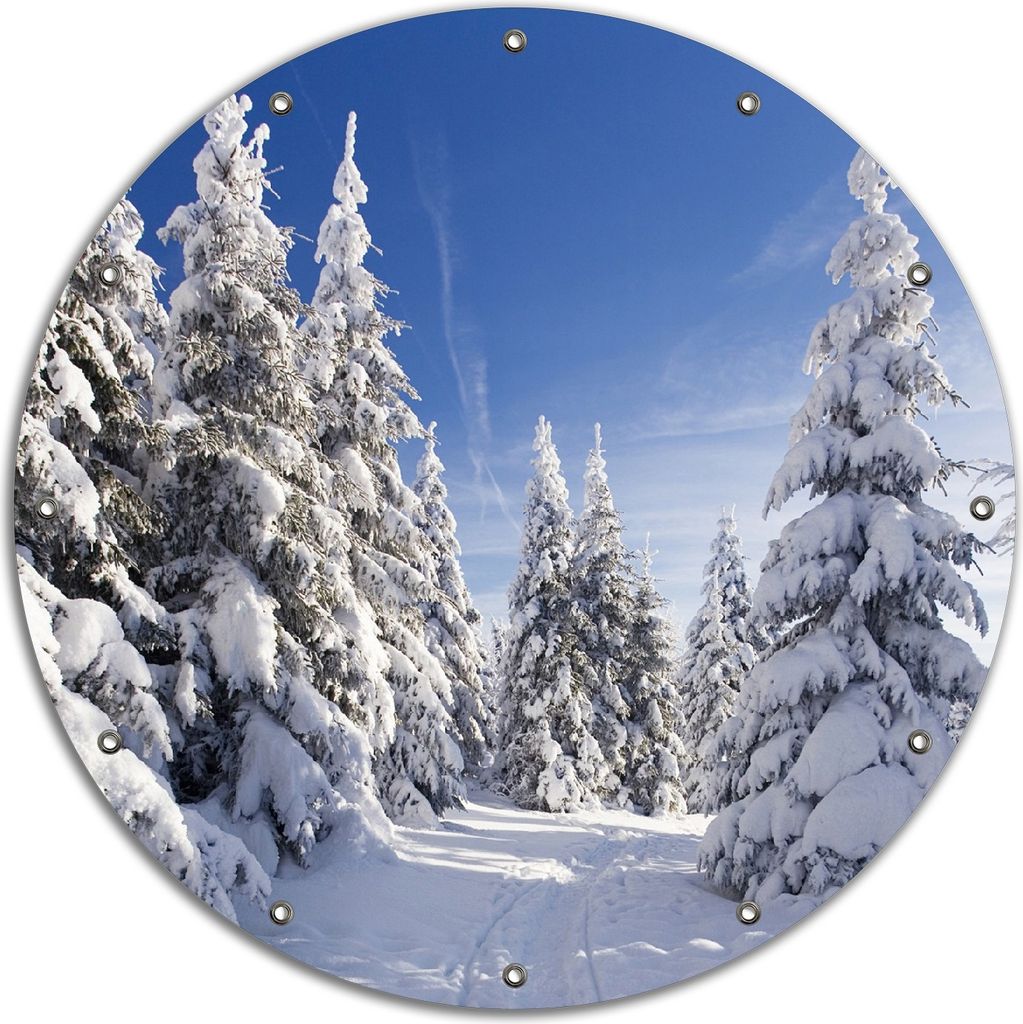 Wallario rundes Outdoor-Poster für Garten oder Balkon, Motiv Wanderweg im Schnee, 90 cm Durchmesser