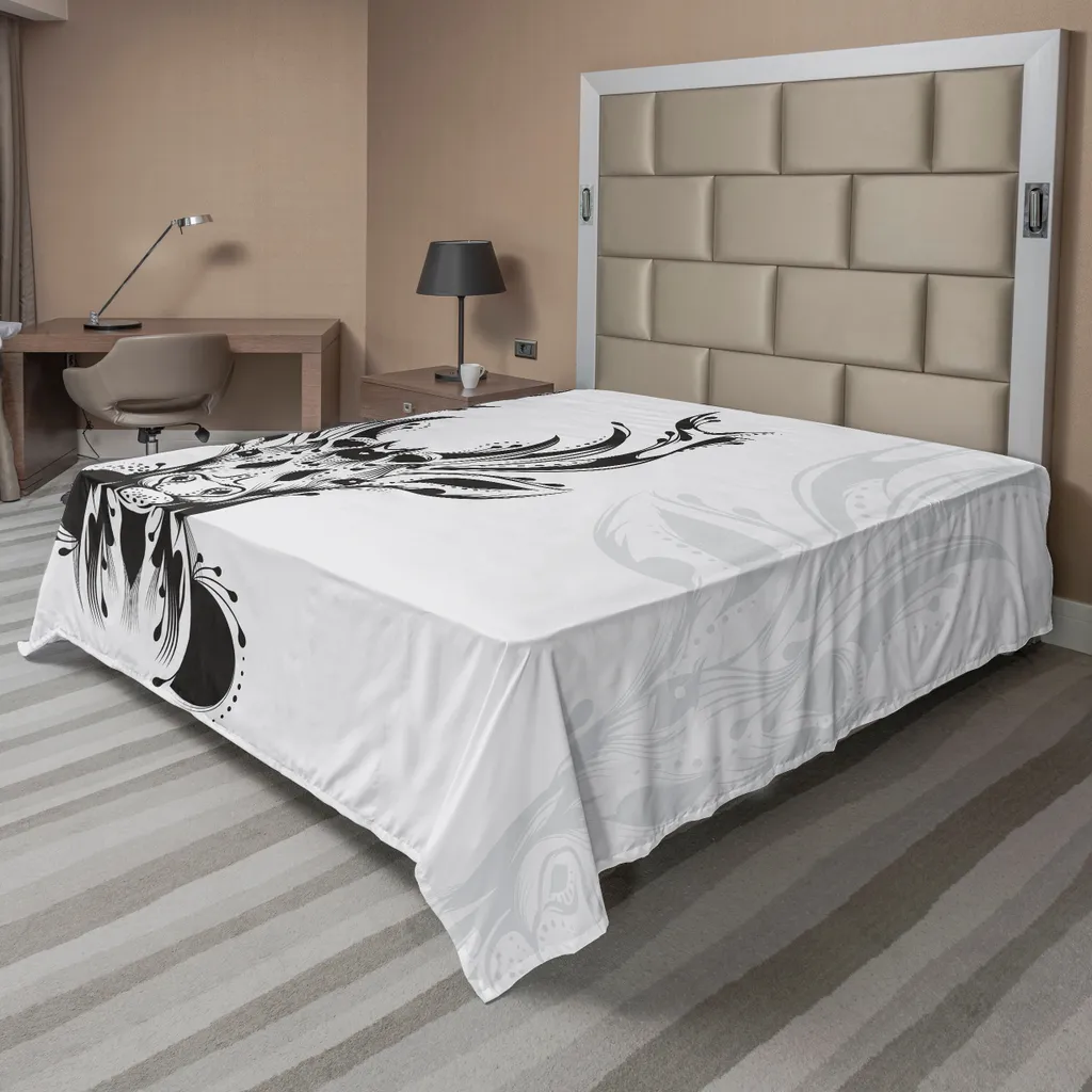 Drap plat ABAKUHAUS motif tête de cerf tribal décoratif 260x228cm gris