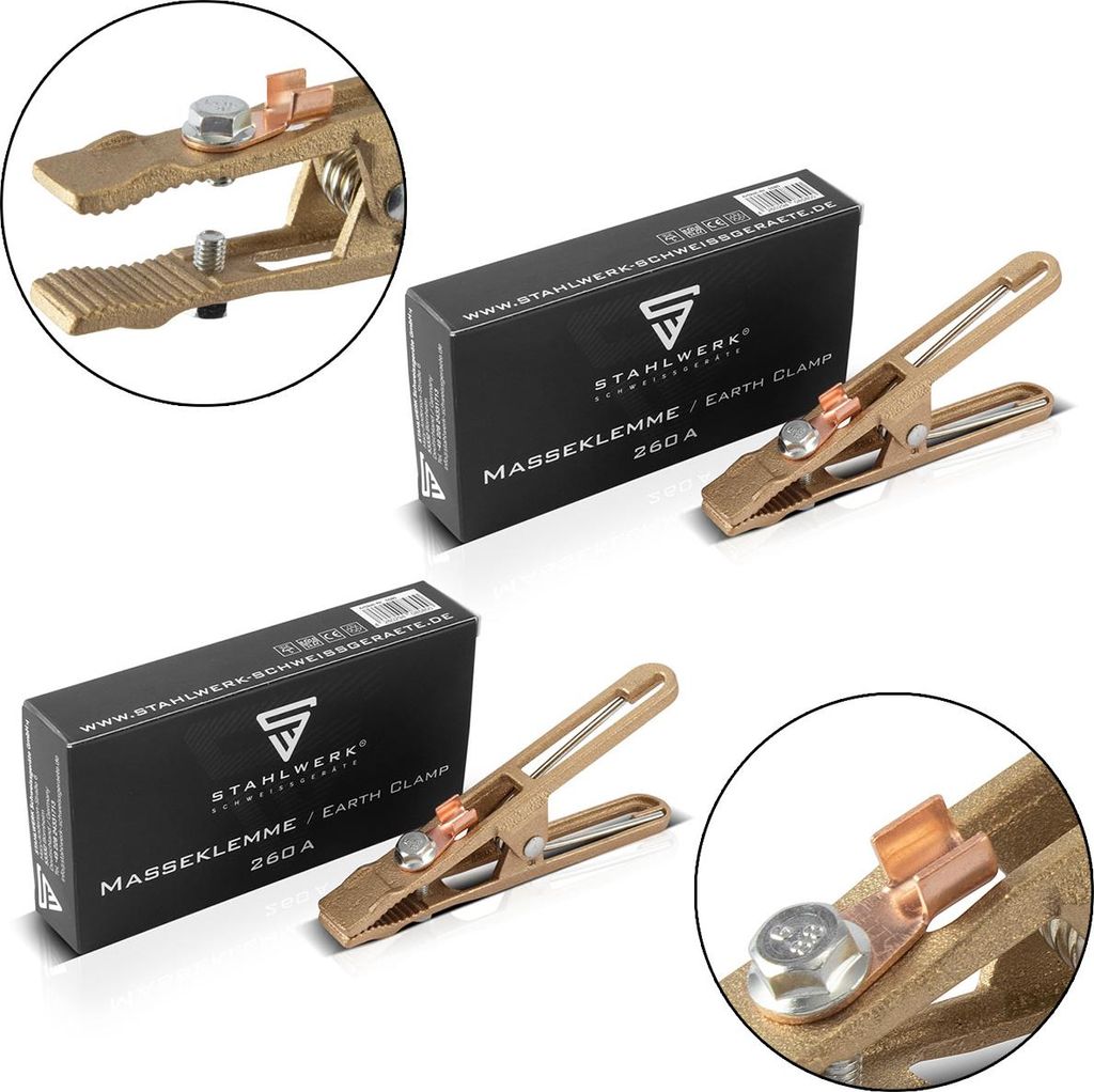STAHLWERK 2 x Masseklemme Massezange und Erdungsklemme belastbar bis 260A
