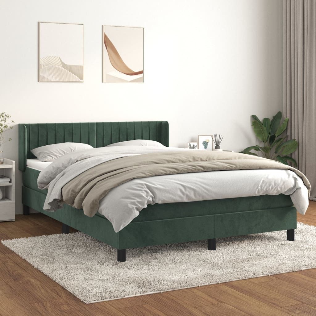 The Living Store Boxspringbett mit Matratze Dunkelgrün 140x200 cm Samt