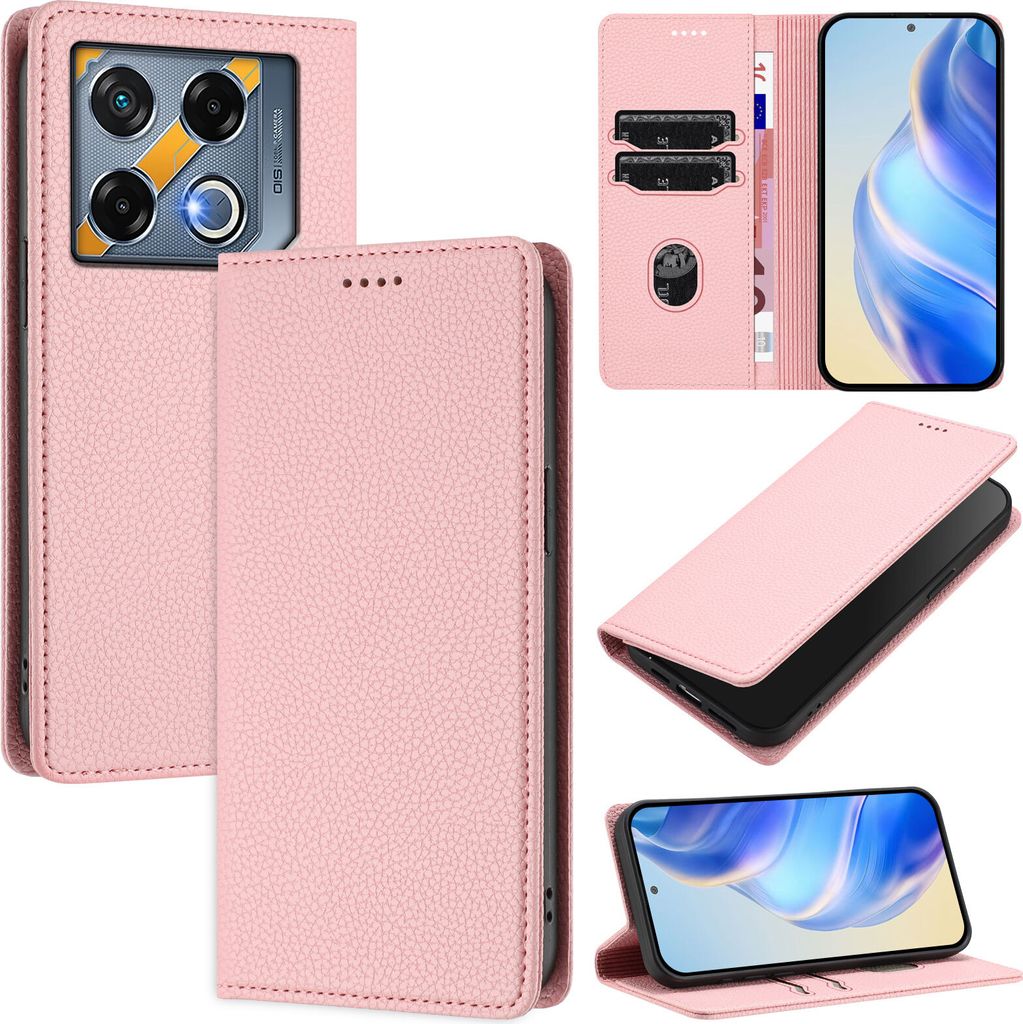 Litchi Leder Handyhülle für Infinix GT 20 Pro 5G Wallet Kartenfächer Standfunktion Hülle Pink