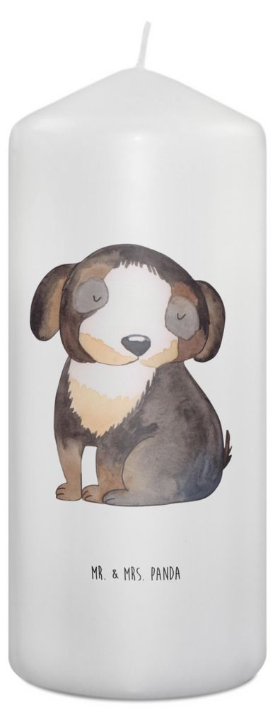 Mr. & Mrs. Panda Kerze Hund Entspannen 19 x 8 cm - Weiß - Geschenk, Erinnerungslicht, Schwarzer, Erinnerungskerze, Stumpenkerze, Niedlich, Wachske...
