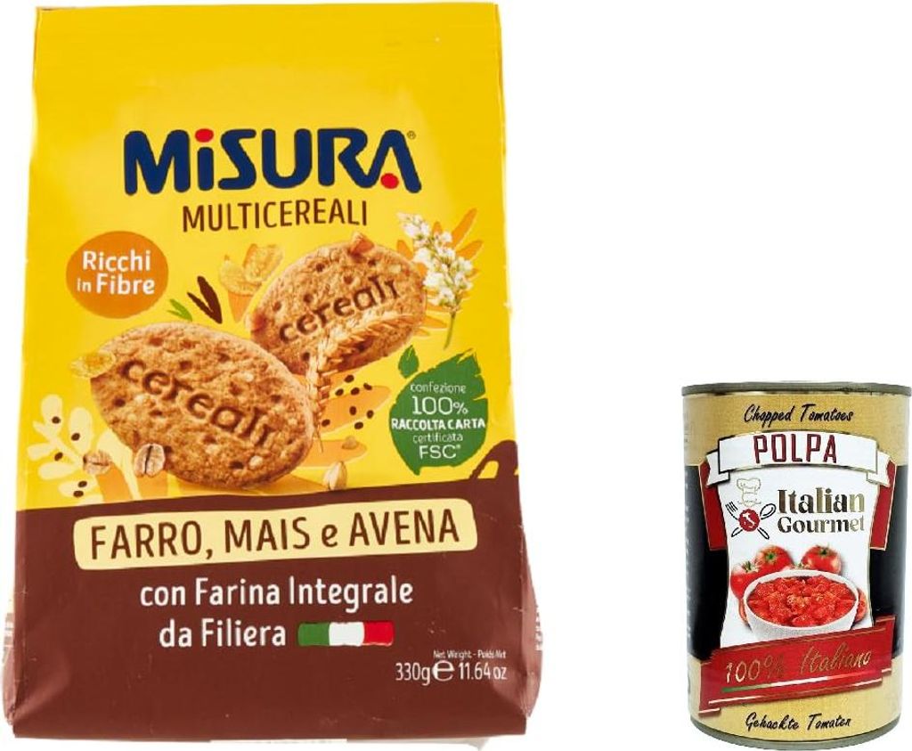 3x Misura Integrali Mehrkorn-Vollkornkekse mit knusprigen Cerealien 330g + Italian gourmet polpa 400g