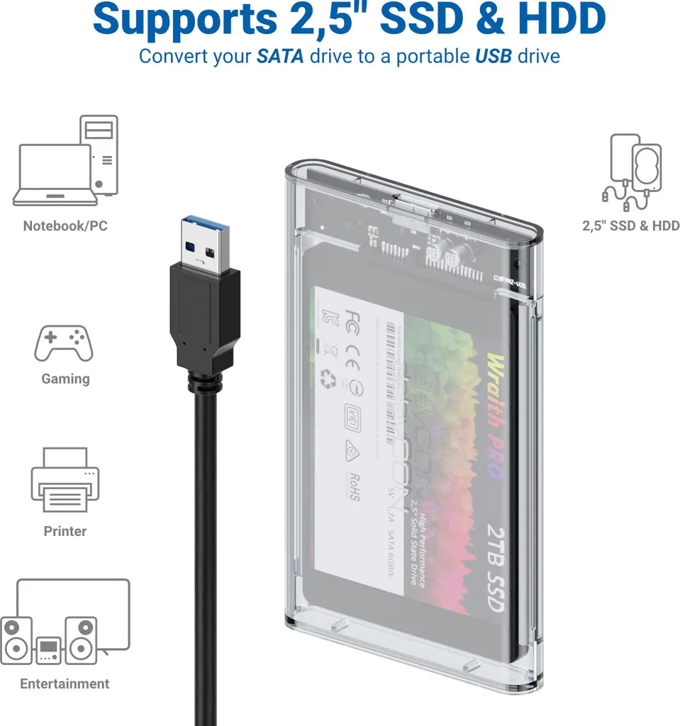 deleyCON SSD Festplattengehäuse USB 3.0 für RH7129