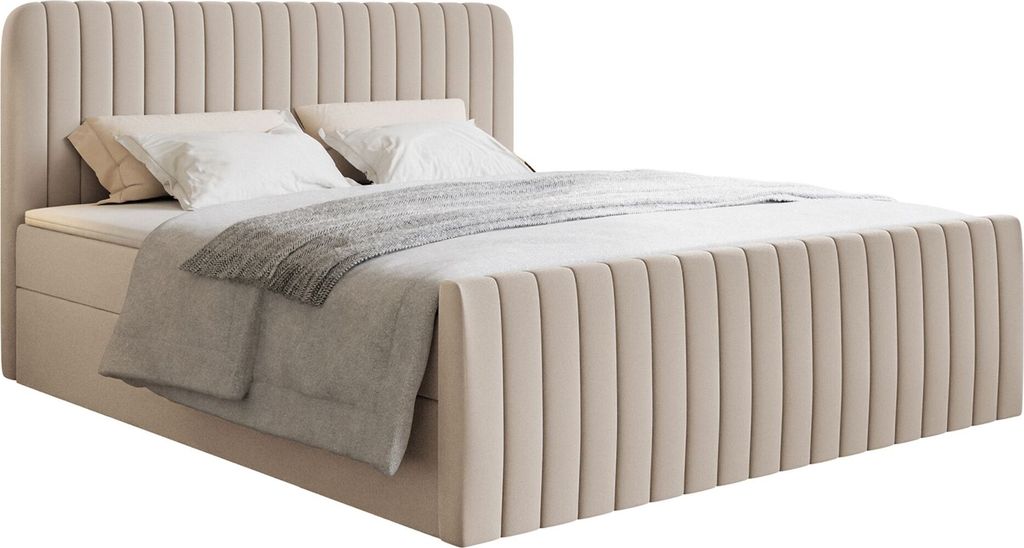 Selsey Saliano - Boxspringbett 180x200 mit Bettkasten, Topper und Chenille-Bezug, Beige
