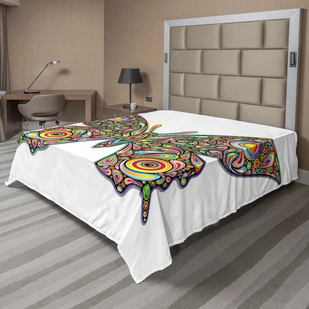 Drap plat doux et confortable motif papillons multicolores 275x260 cm