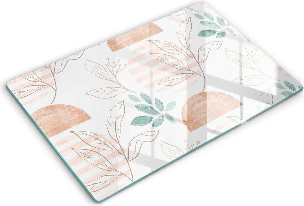 Abdeckung Glas - Küchenabdeckung - 80x52 cm - Abdeckplatte -Boho-Blättermuster