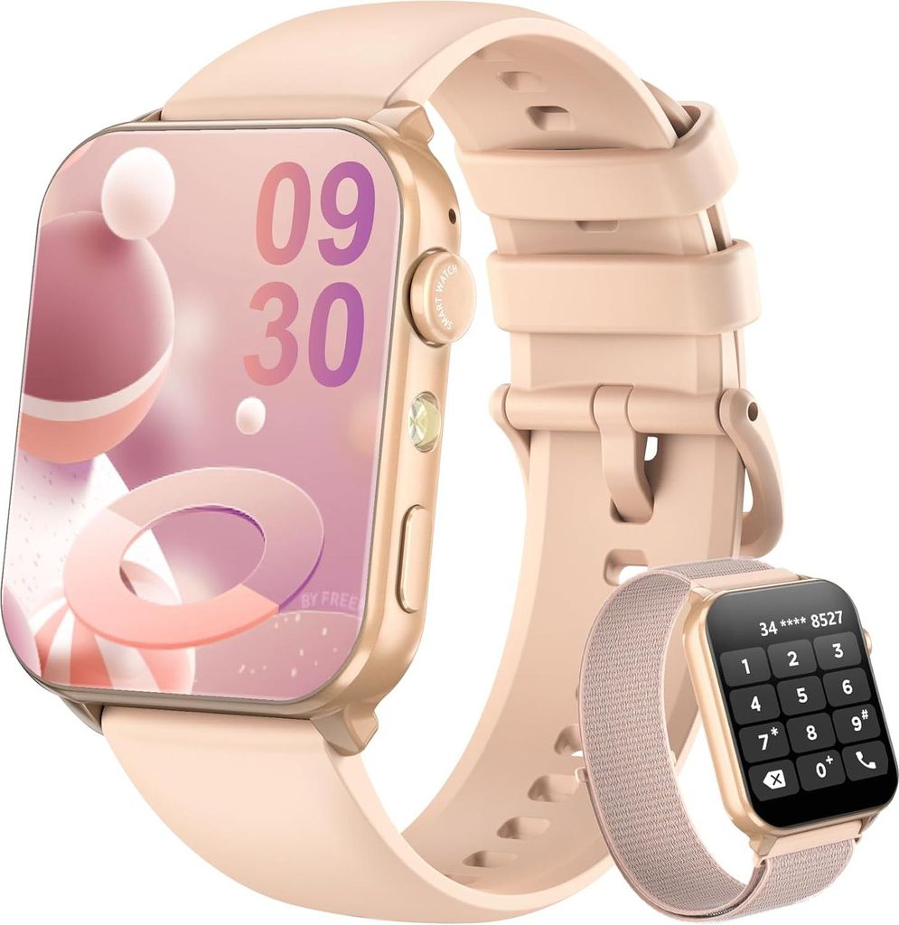 Blackview Smartwatch Damen Bluetooth Anrufe LED Leuchten 2 Armbänder Silikon Nylon Sportuhr Puls Schlaf SpO2 Schritte Kalorien Kilometer Monitor 3...
