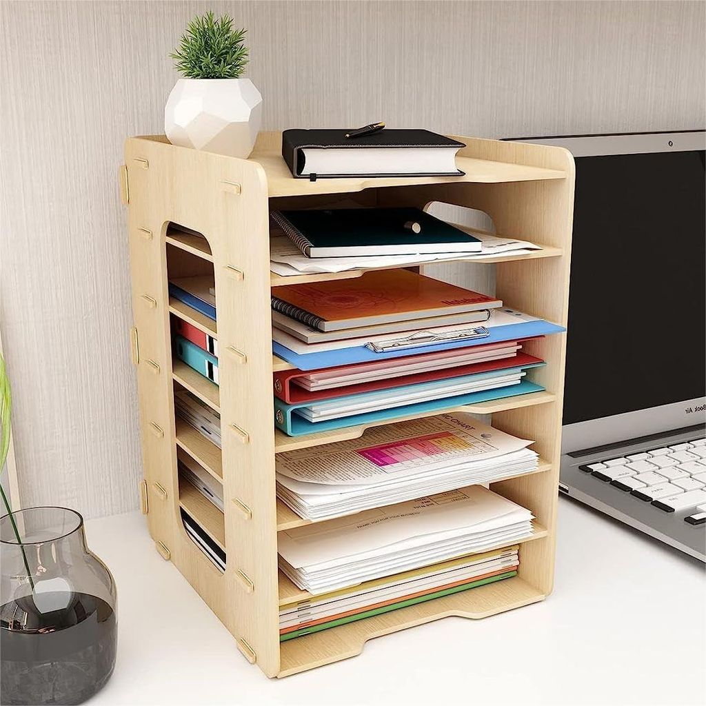 Puncia Document Tray A4 Buchstabe 7 Speicherfächer Holzdiener Datei Organizer Papiersystem Inhaber Ordner Büro Studienschule