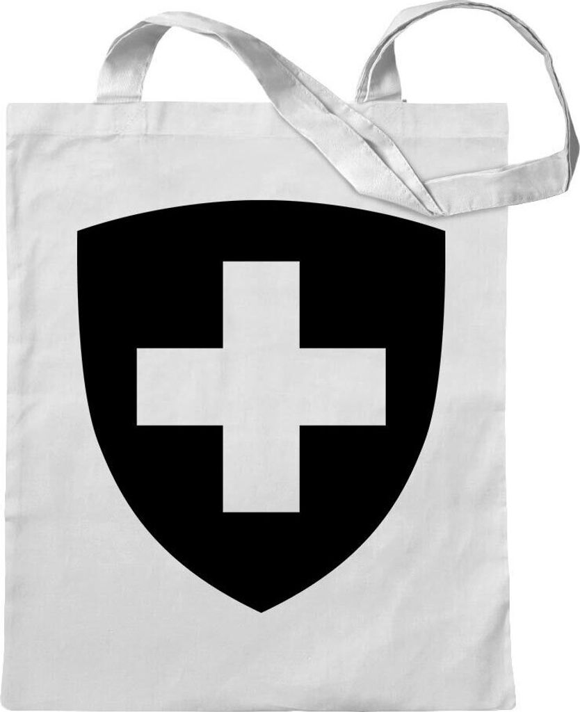 Kiwistar - Baumwolltasche - weiss - Schweiz Wappen - Tragetasche Stoffbeutel Umhängetasche langer Henkel