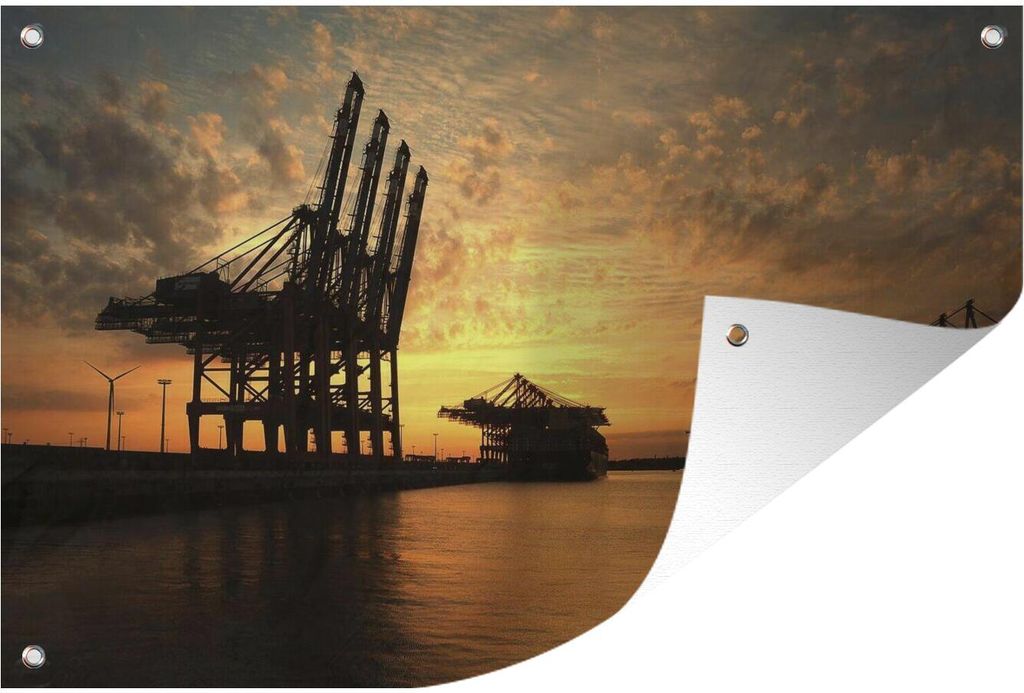MuchoWow 90x60 cm Outdoor-Poster Gartendeko Sichtschutz Garten Poster für den Garten Kran - Hafen - Hamburg